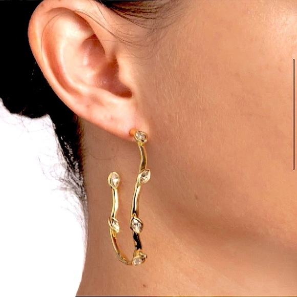 ALEXIS BITTAR Navette Crystal Post Hoop Earrings in Gold - Picture 2 of 9
